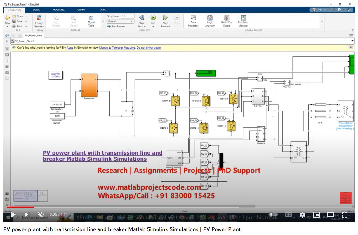 PV power plant with transmission line and breaker Matlab Simulink